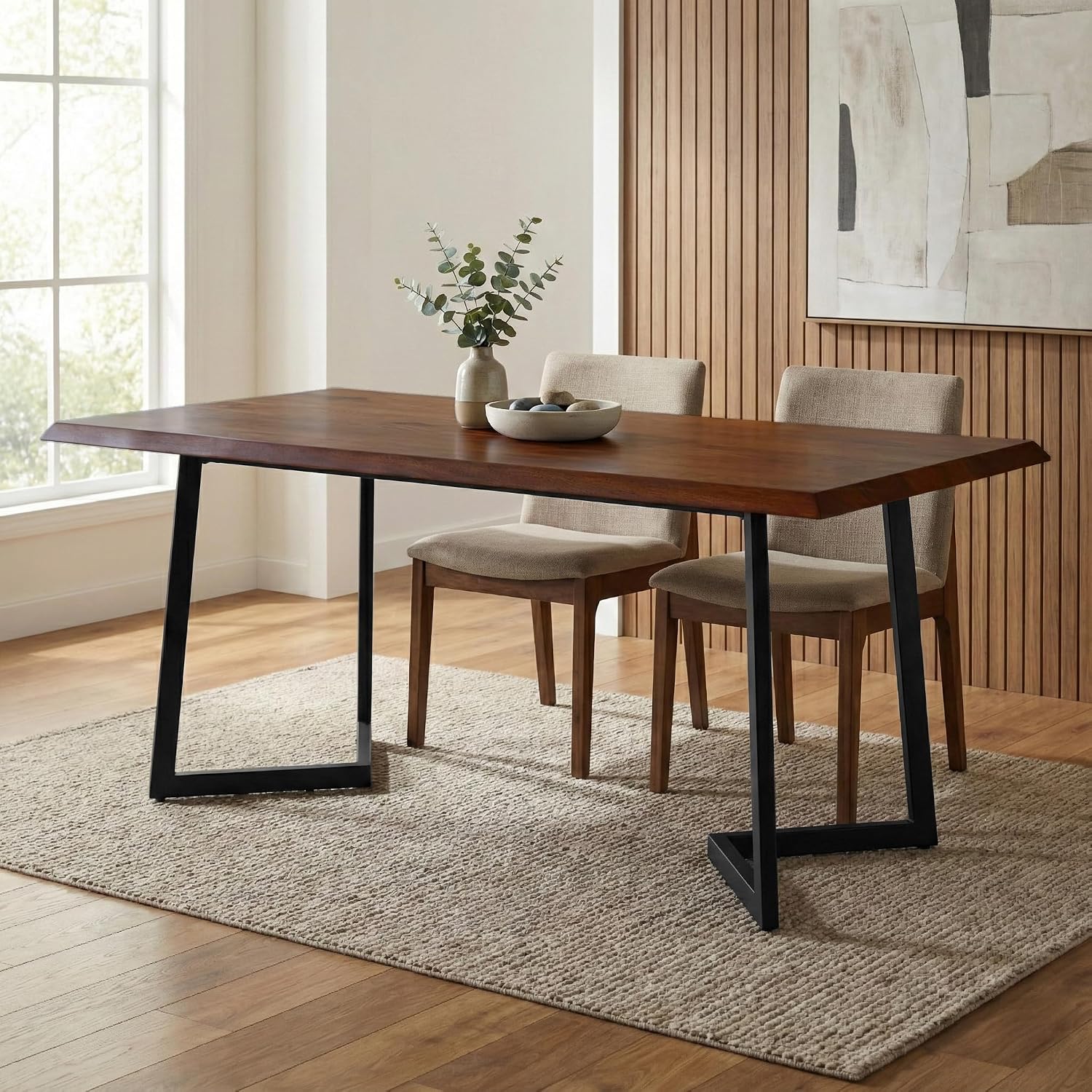 SIMPLIHOME Watkins Dining Table - 72 inch Wide Solid Mango Wood Table in Pecan Brown, Modern Industrial Style for Dining Room or Kitchen with Charcoal Powder-Coated Inverted Metal Legs, Seats 6