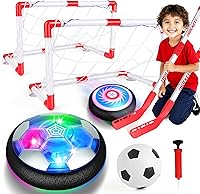 3-in-1 LED Hover Soccer & Hockey Ball Set with Red White Goals - Safe Indoor Sports Toy for Kids 4-12, Easter Birthday Gift
