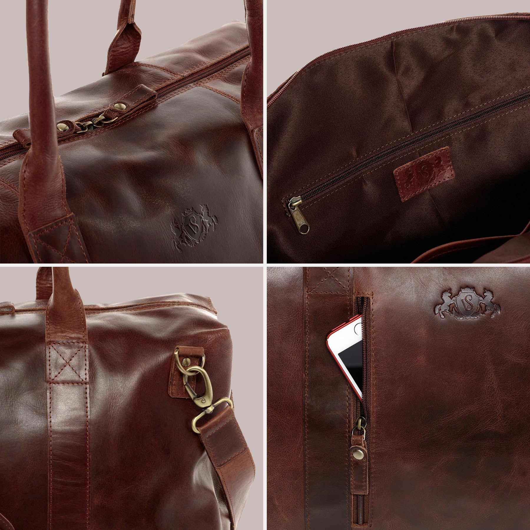 SID & VAIN Bolsa de Viaje Grande Cuero I Bolso de Deporte Fin de Semana I Maletín Viaje Weekender, Equipaje de Mano Cabina Yale Zip marrón Hecho a Mano