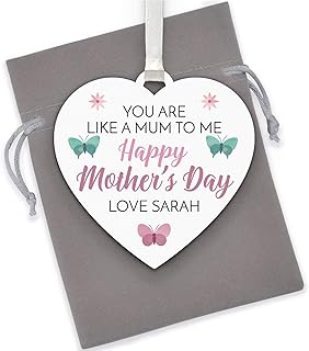 Like A Mum To Me Gifts for Mothers Day - Personalised Step Mum Wooden Heart - Mothers Day Step Mum Step Mummy Step Nanny Gifts - With Grey Bag