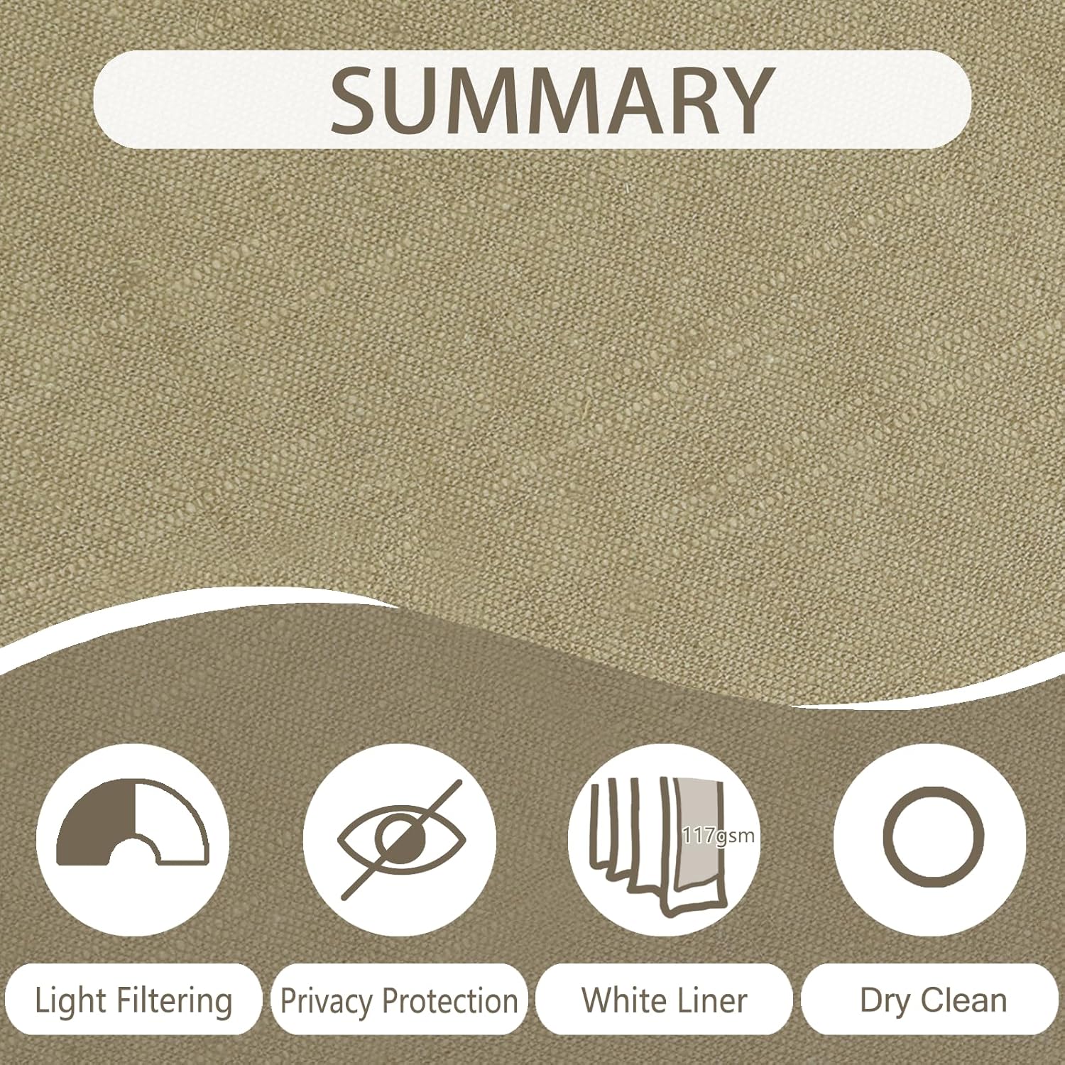 ChadMade Natural Cotton Linen Blend Curtain Black Grommet Lined Drape 84 Inches Long, Solid Light Filtering Curtain for Kitchen Privacy Window Treatment (W84 x L84, 1 Panel, Walnut)