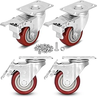 3 inch Heavy Duty Casters Load 1500lbs,Lockable Bearing Caster Wheels with Brakes,Swivel Casters for Furniture and Workbench，Set of 4 (Free Screws)
