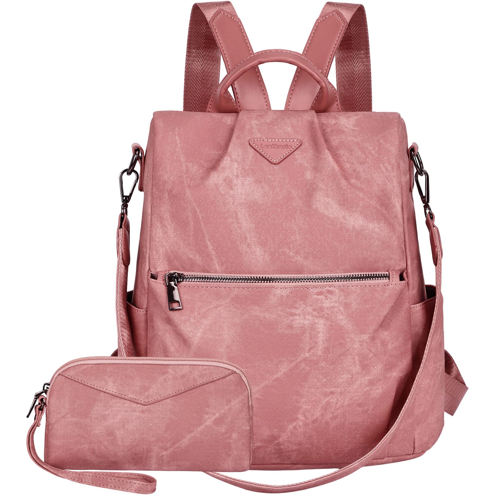 Leathario Zaino Da Donna Antifurto e a Prova di Spruzzi, Zainetto Multifunzionale in Pelle Vegana, Borsa Casual ed Moda per Viaggio, Scuola, Lavoro, Shopping, Visite e Università Rosa