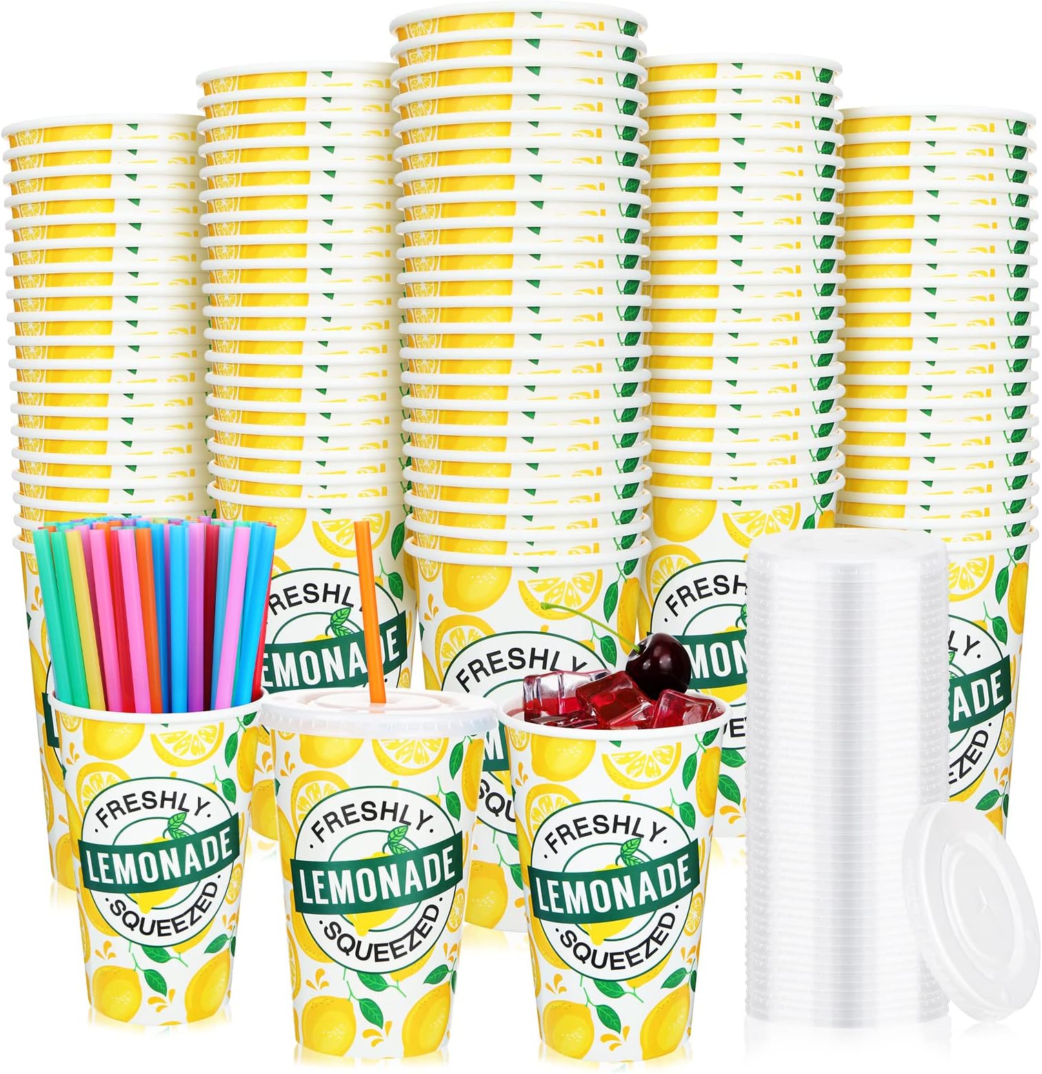Tessco 150 Pieces/ 50 Sets Lemonade Cups with Lids and