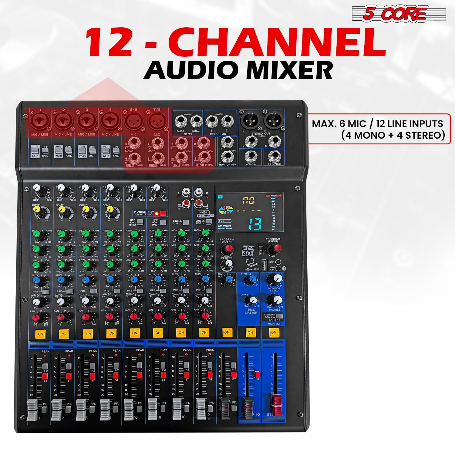 Amazon.com: 5 Core Audio Dj Mixer 12 Channel Professional Stereo