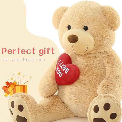 Miniatura 94 de Oso de peluche gigante de 52 pulgadas, animal de peluche grande con corazón, oso de peluche marrón grande para niños, regalo de San Valentín