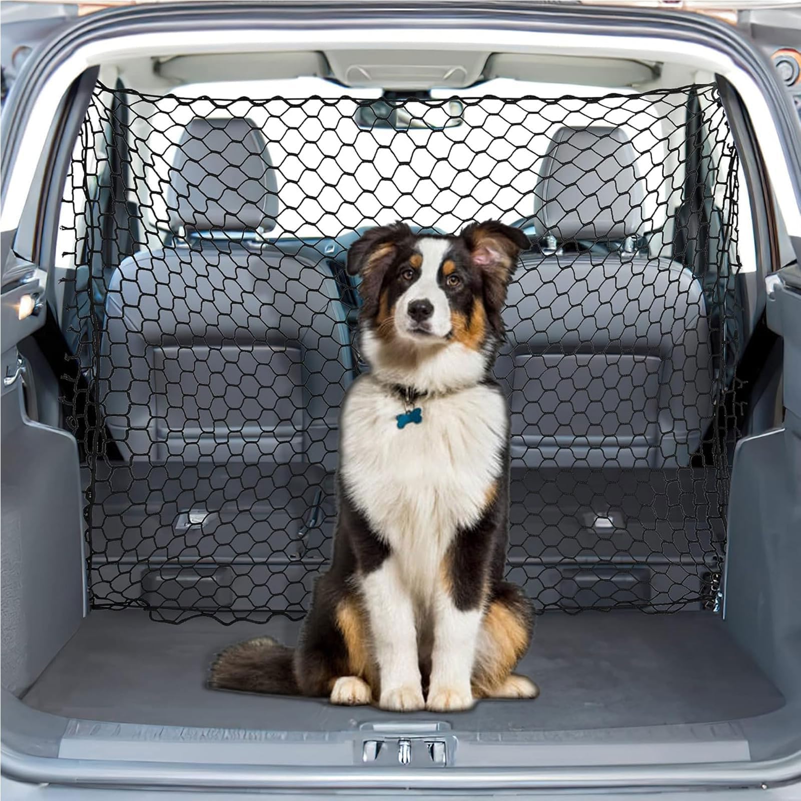 Dog Car Barrier Net 120X70CM Dog Guard for Car Boot Pet Car Divider with 4 Hooks and Adjustable Straps for Trucks SUV Pet Restraint Car Backseat Divider Vehicle Gate Cargo Area Travel Trunk Mesh Net