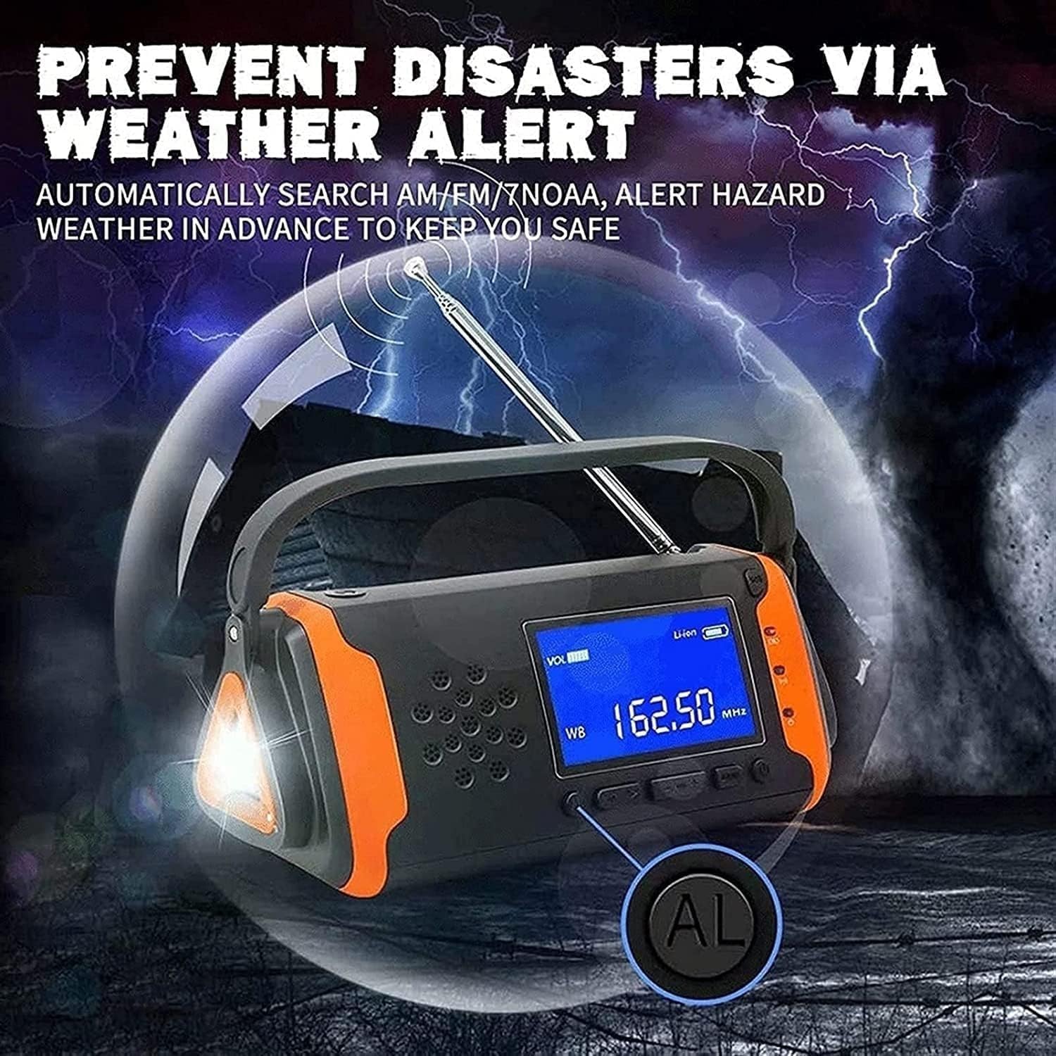 Emergency Weather Radio,4000mAh-Solar Hand Crank Portable AM/FM Weather Radio with Flashlight Cell Phone Charger