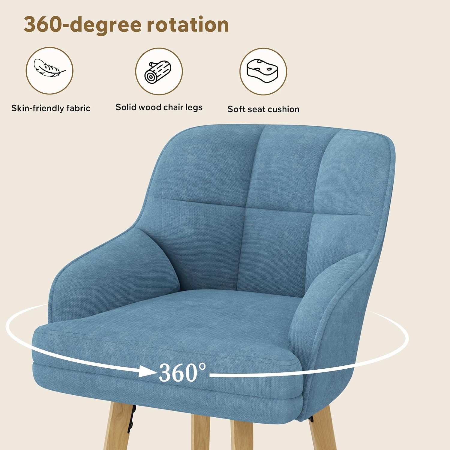 Swivel Bar Stools with Fabric Backs 26" Counter Height Bar Stools Set of 4 Fabric Upholstered Counter Barstools with Solid Wood Legs for Modern Kitchen Island Home Bar Blue Set of 4