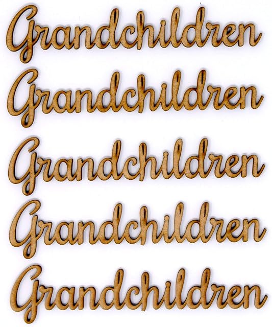 Wooden MDF Grandchildren Word Script for Family Tree Crafts (3cm x 13cm) - Pack of 5