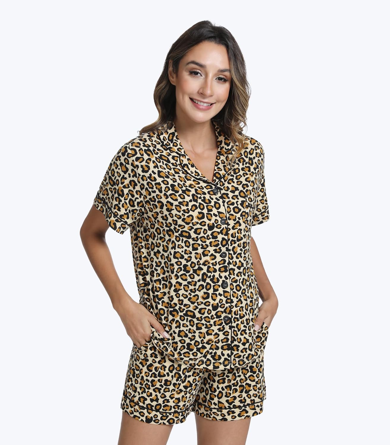 Women's Pajamas Set-Viscose Made from Bamboo, Short Sleeve Pjs with Shorts Cool Sleepwear Soft Loungewear - Image 5