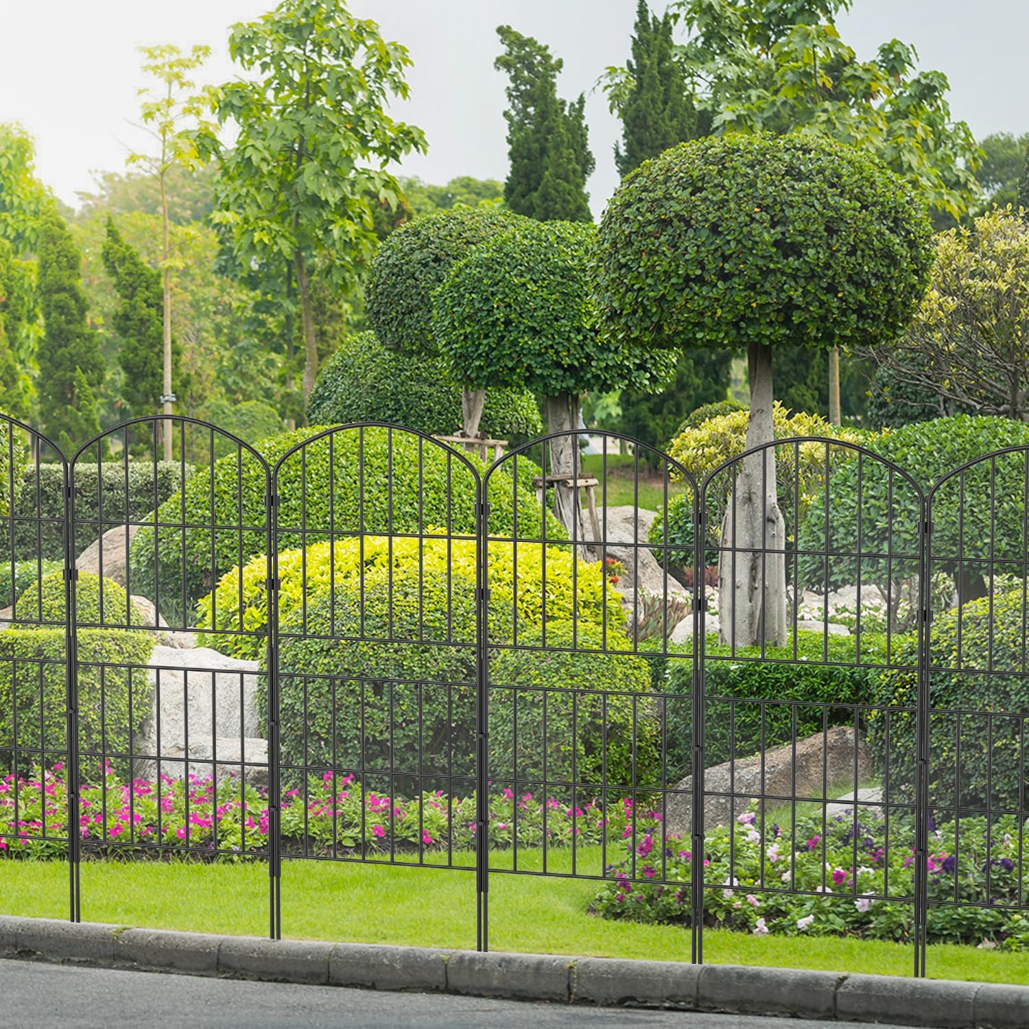 KIMAZO 32.5in (H) x 20ft (L) Tall Decorative Garden Fence - 14 Pack Garden Fencing, Rustproof Metal Wire Panel Border Animal Barrier for Dog, Flower Edging for Yard Landscape Patio Outdoor Decor