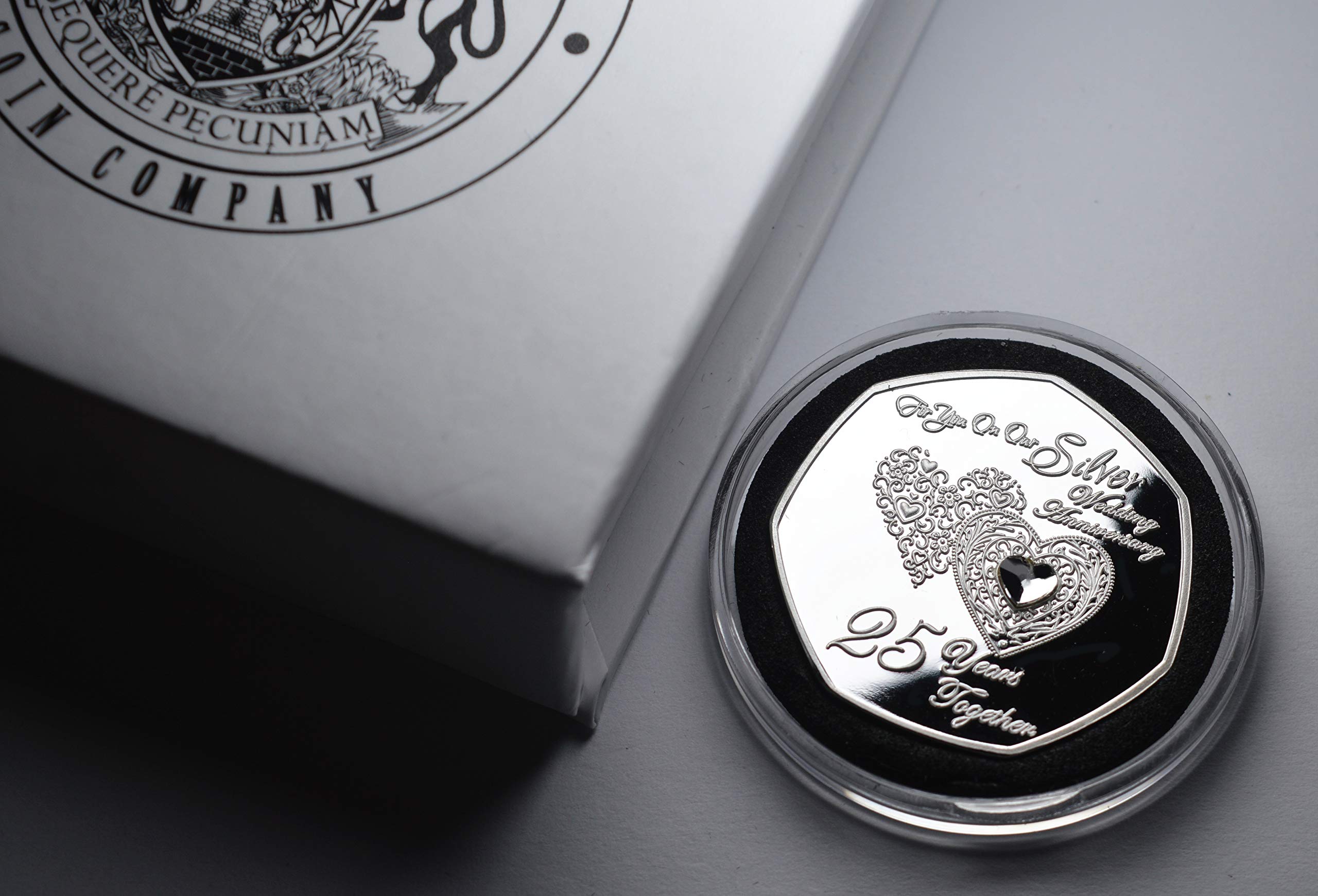 The Commemorative Coin Company On Our 25th SILVER WEDDING ANNIVERSARY Commemorative with Diamante Gemstone. Capsule and Gift Box. Gift/Present. 25 Years Together. Celebration/Marriage