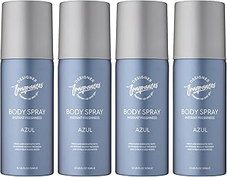Designer Fragrances 4 Pack Azul Men's Body Spray Deodorant Cans - For Instant Freshness on The Go - Long Lasting Smell - Great Male Gift Sets - 150ml
