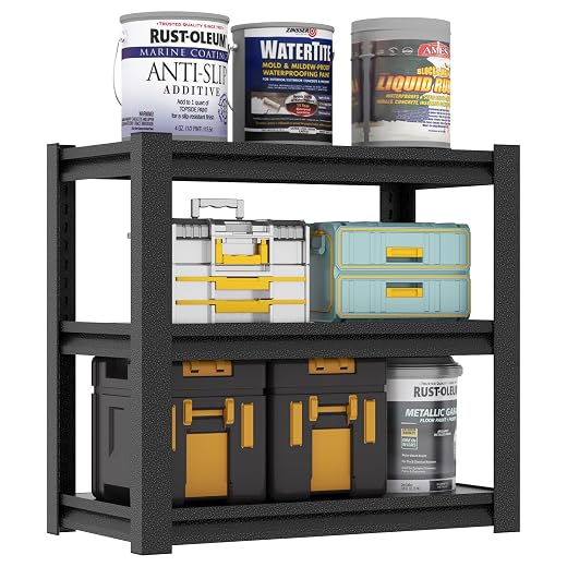 31.5" H Metal Storage Shelving, 1500LBS Heavy Duty Shelves Unit, Adjustable 3 Tier Storage Rack, Industrial Utility Shelf for Garage, Warehouse, Bedroom, Kitchen,18" D×34“W×31.5”H, Black