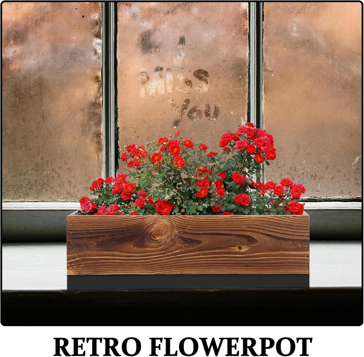 ibasenice Brown Wooden Planter Box, Rectangular Planter Large Outdoor Plant Pots Wooden Flower Rustic Indoor Decorative Box