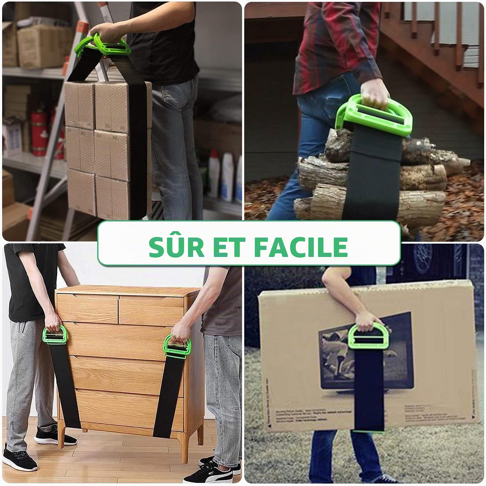 Sangle Demenagement, Lot de 2 Sangle de Levage pour Meubles Boîtes Matelas Construction, Sangles de Manutention avec 2 Paires de Gants, Sangles de Transport pour Déménagement
