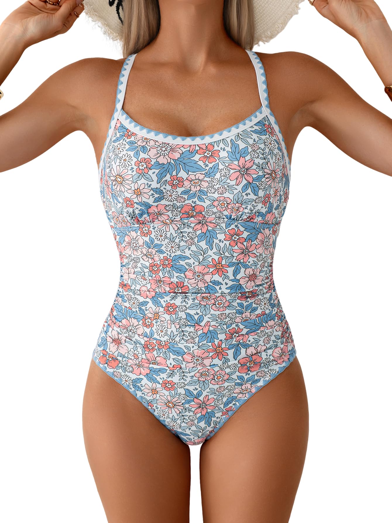 Eomenie Womens Tummy Control Swimsuit Criss Cross Tie Back Bathing Suit