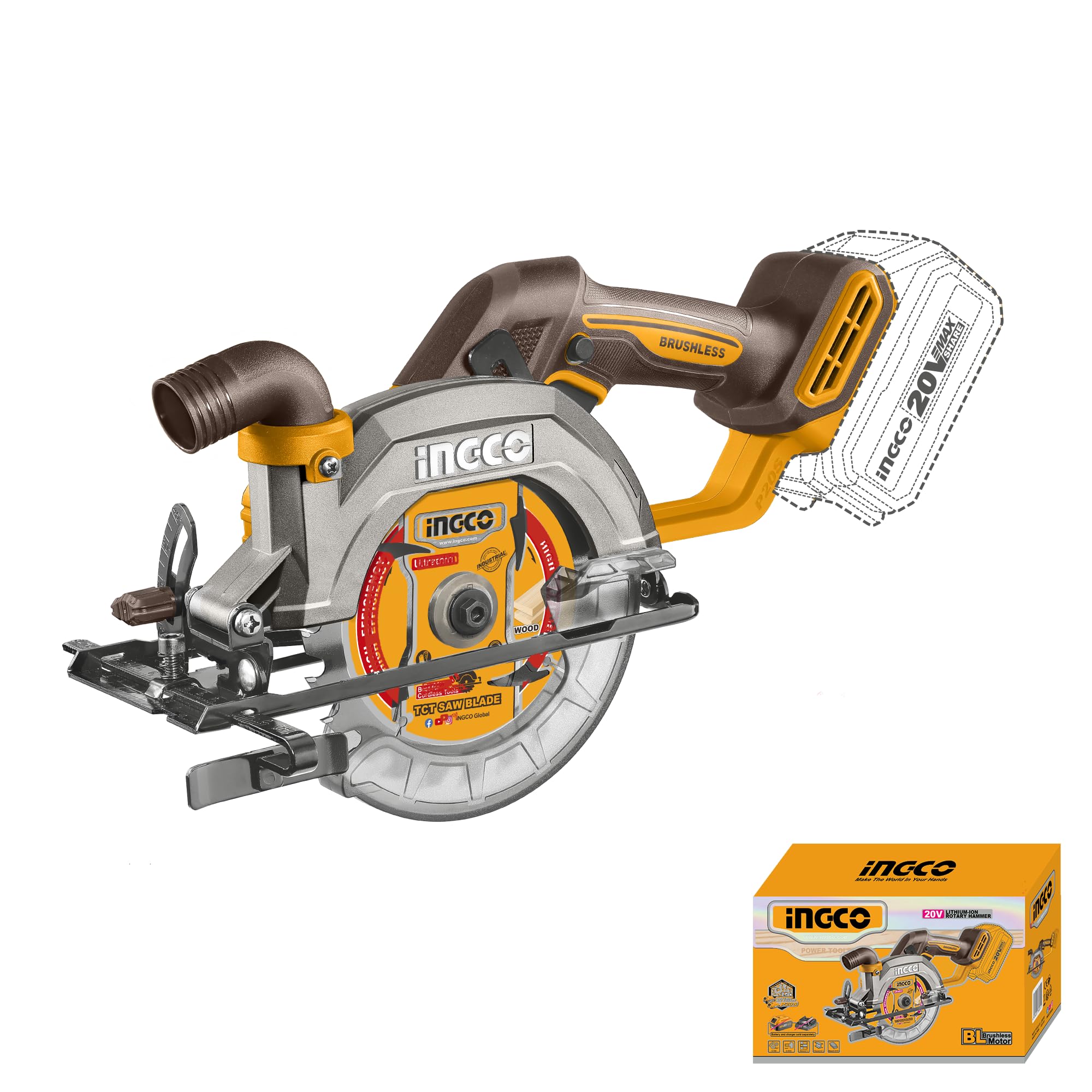 INGCO Cordless Circular Saw, Brushless Motor, 140mm(5-1/2), 20mm Arbor Size, Adjustable Cutting Dept, Adjustable Bevel(Body Only) (B0D83PVJD2) Amazon Price History, Amazon Price Tracker