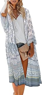 Women's Summer Long Flowy Kimono Cardigans Boho Chiffon Beach Cover Up Tops