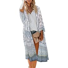 MayBuy Womens Summer Long Flowy Kimono Cardigans Boho Chiffon Beach Cover Up Tops