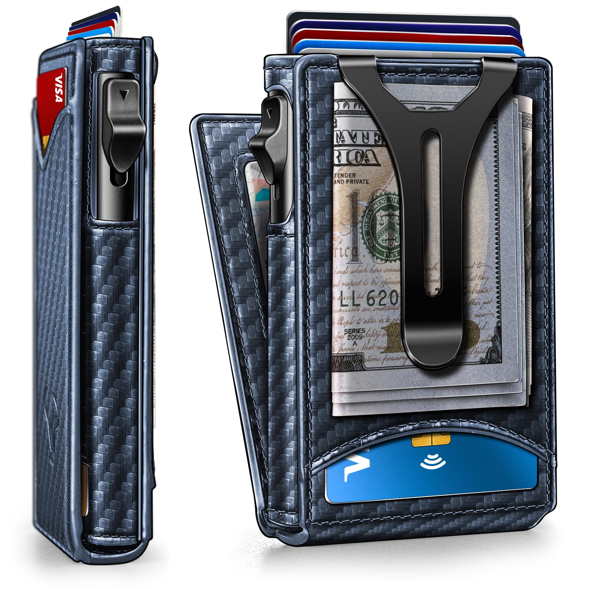 BULLIANT Men Slim Magnetic Leather Wallet Metal Case Money Clip 9 Cards | RFID Blocking | Easy Pop-up Access | Gift Boxed