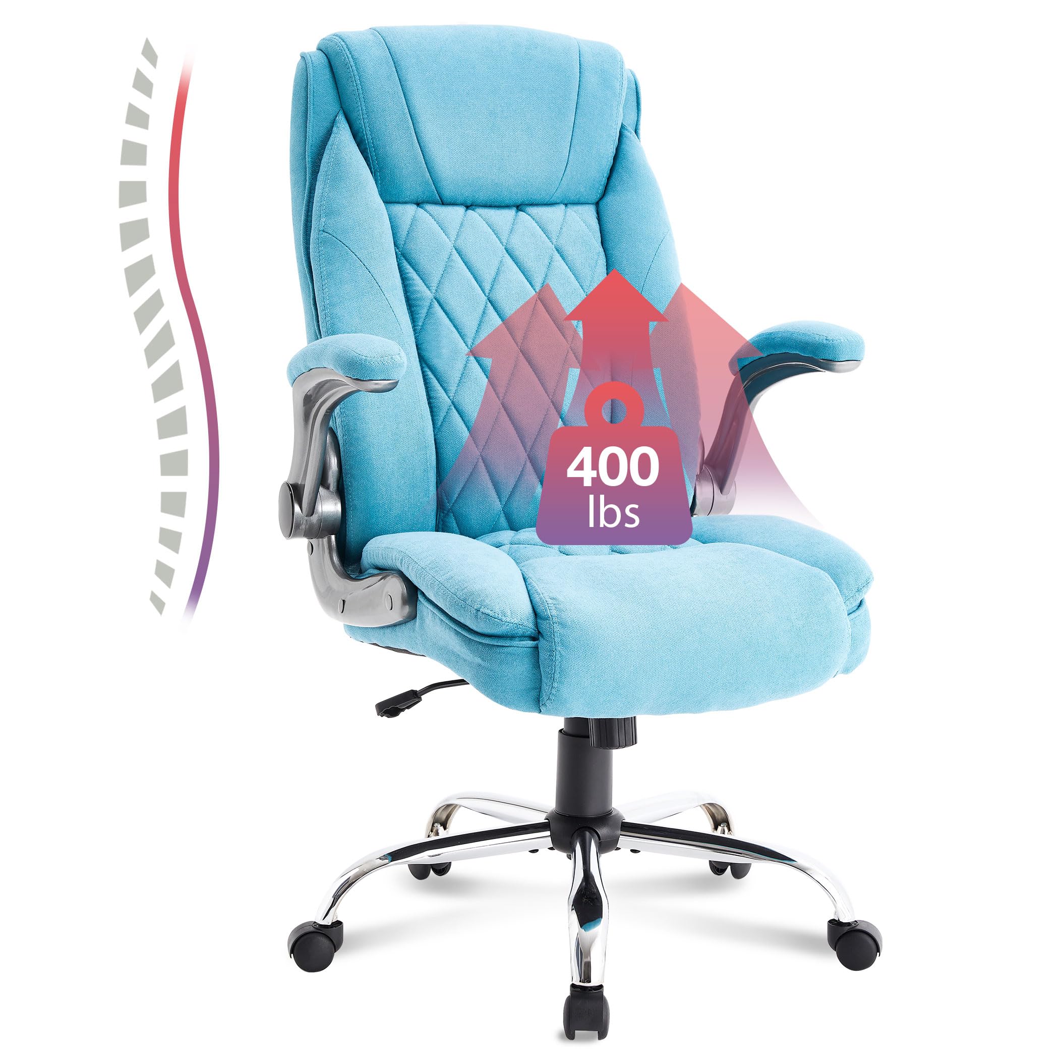 Big and Tall Fabric Office Chair 400lbs High Back Executive Computer Desk Chair with Flip Up Armrest, Breathable Fabric Adjustable Height Ergonomic