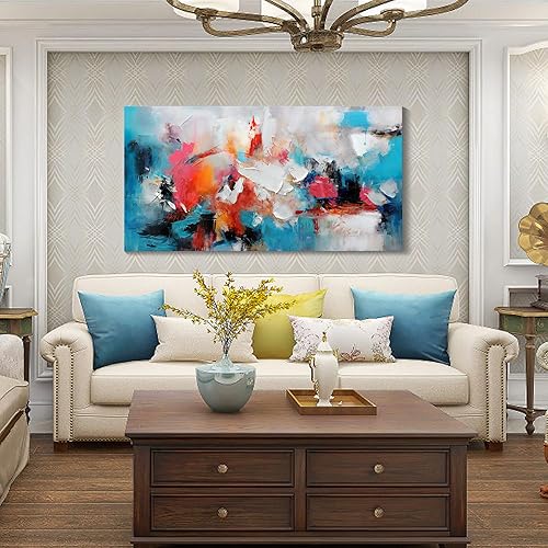 Miniatura 3 de Lienzo abstracto pintado a mano en azul y rosa, decoración de pared de oficina, arte de pared para sala de estar, pinturas para decoración de pared,