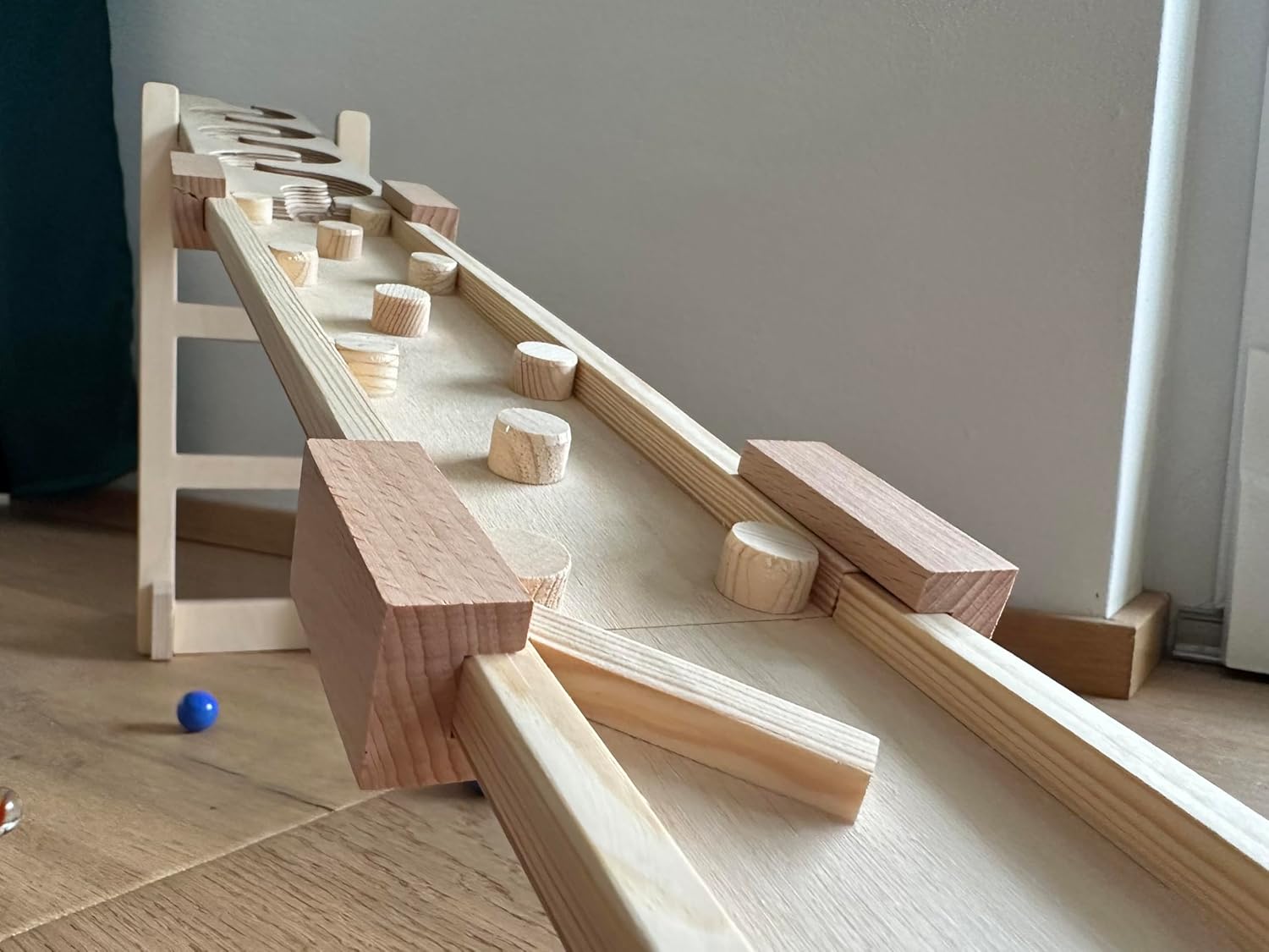 Set of 2 Marble Runs, 4 Winding Runs with Tower, Collecting Tray, Wooden Toy, Marble Track