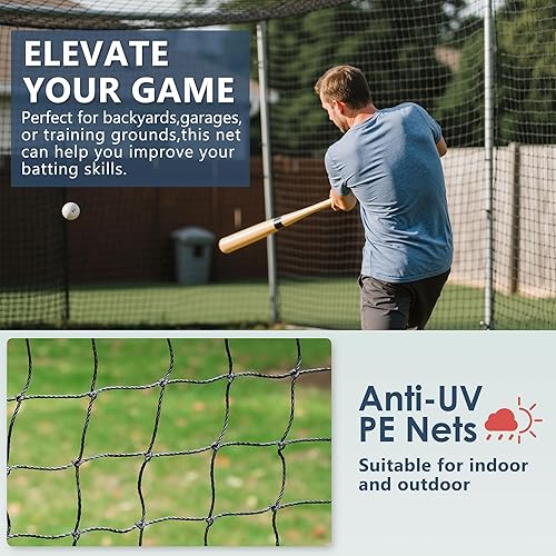 Miniatura 3 de SHANTRA Red de jaula de bateo de 20 x 8 x 8 pies, red de jaula de béisbol y sóftbol totalmente cerrada, solo red, no incluye postes ni marco, red de
