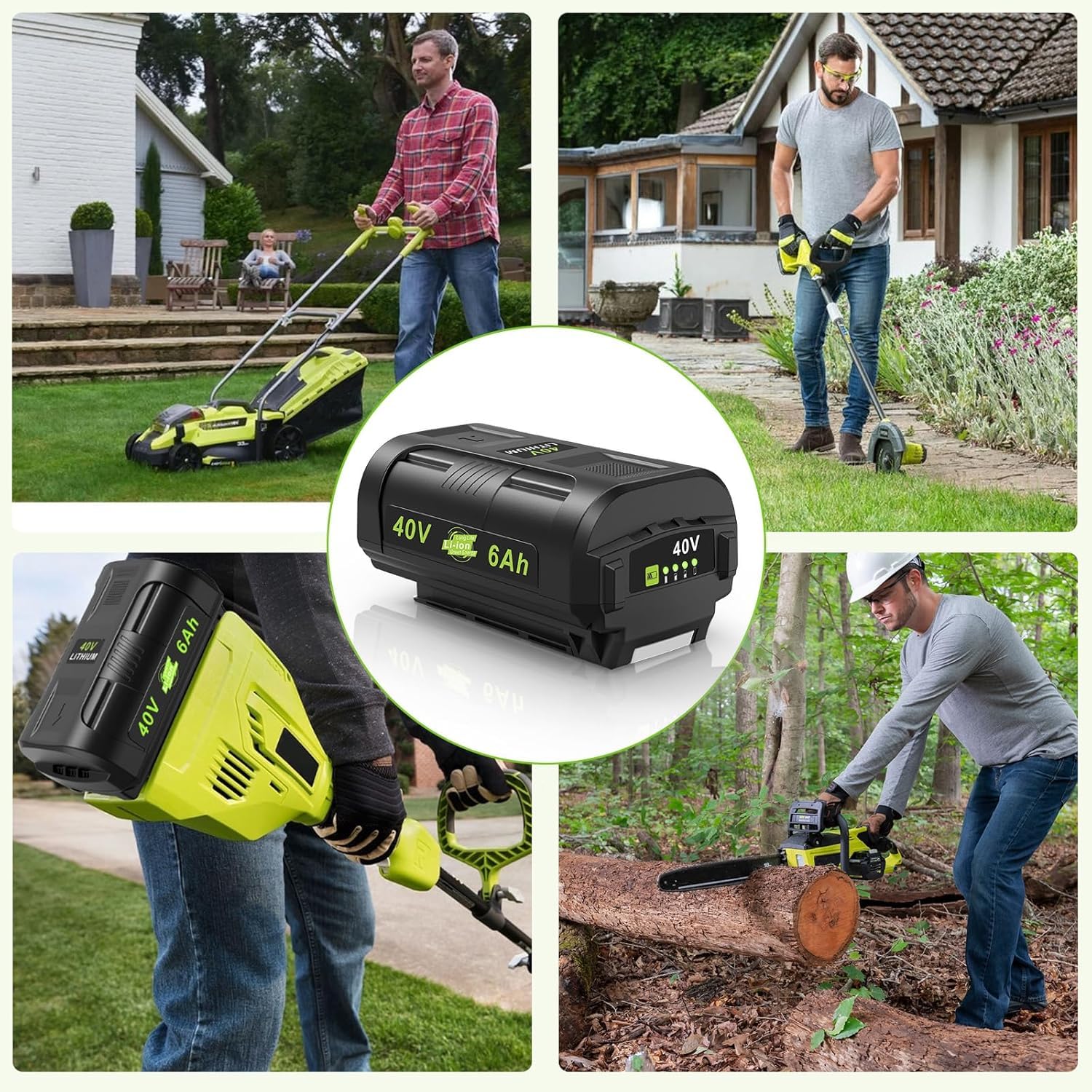 Compatible con batería Ryobi de 40 V, 6.0 Ah, 2 unidades, OP4060, OP401, combo de cargador de alta capacidad, fuerte potencia para Ryobi 40 V batería y cargador, cortacésped, sopladores de hojas para