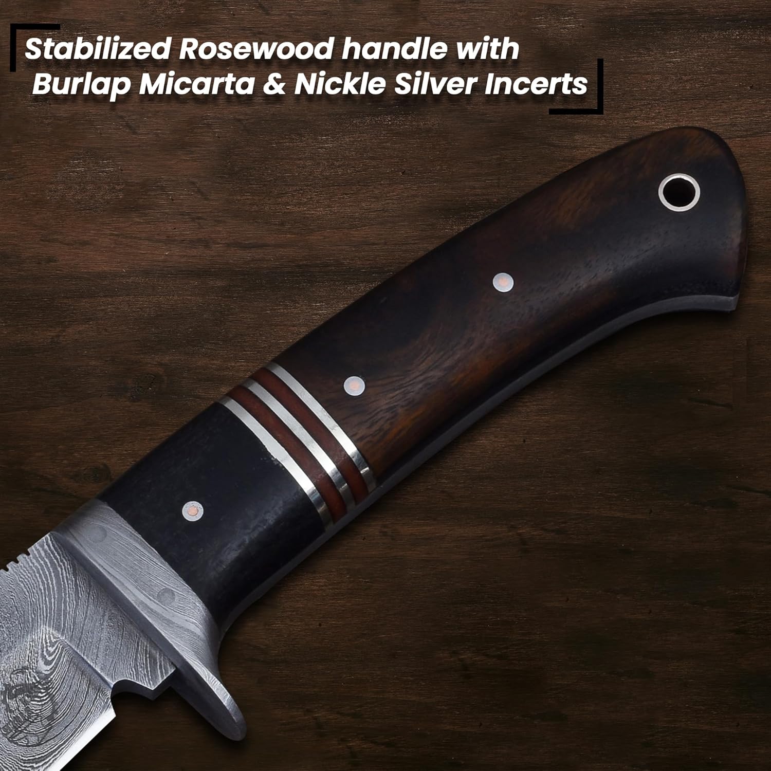 Knives Ranch Handmade 9-3/4" Hunting Knife - Full Tang Construction - Excellent Edge Retention - Rosewood Handle - Genuine Leather Sheath (3052-IRW)