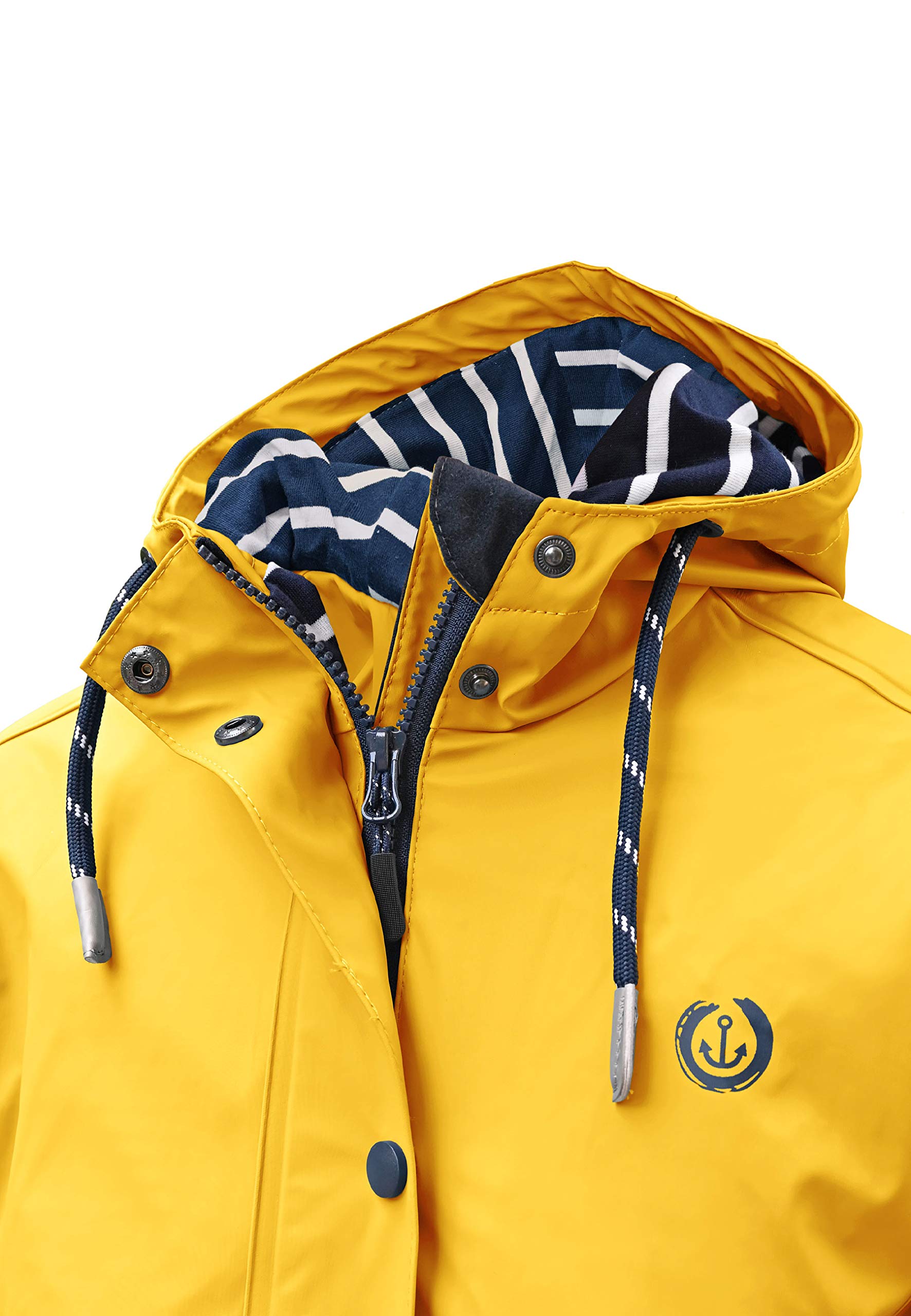 MADSea Damen Regenmantel Friesennerz 620 | halblanger wasserdichter Regenparka | winddicht mit maritimen, weiß/blauen Innenfutter