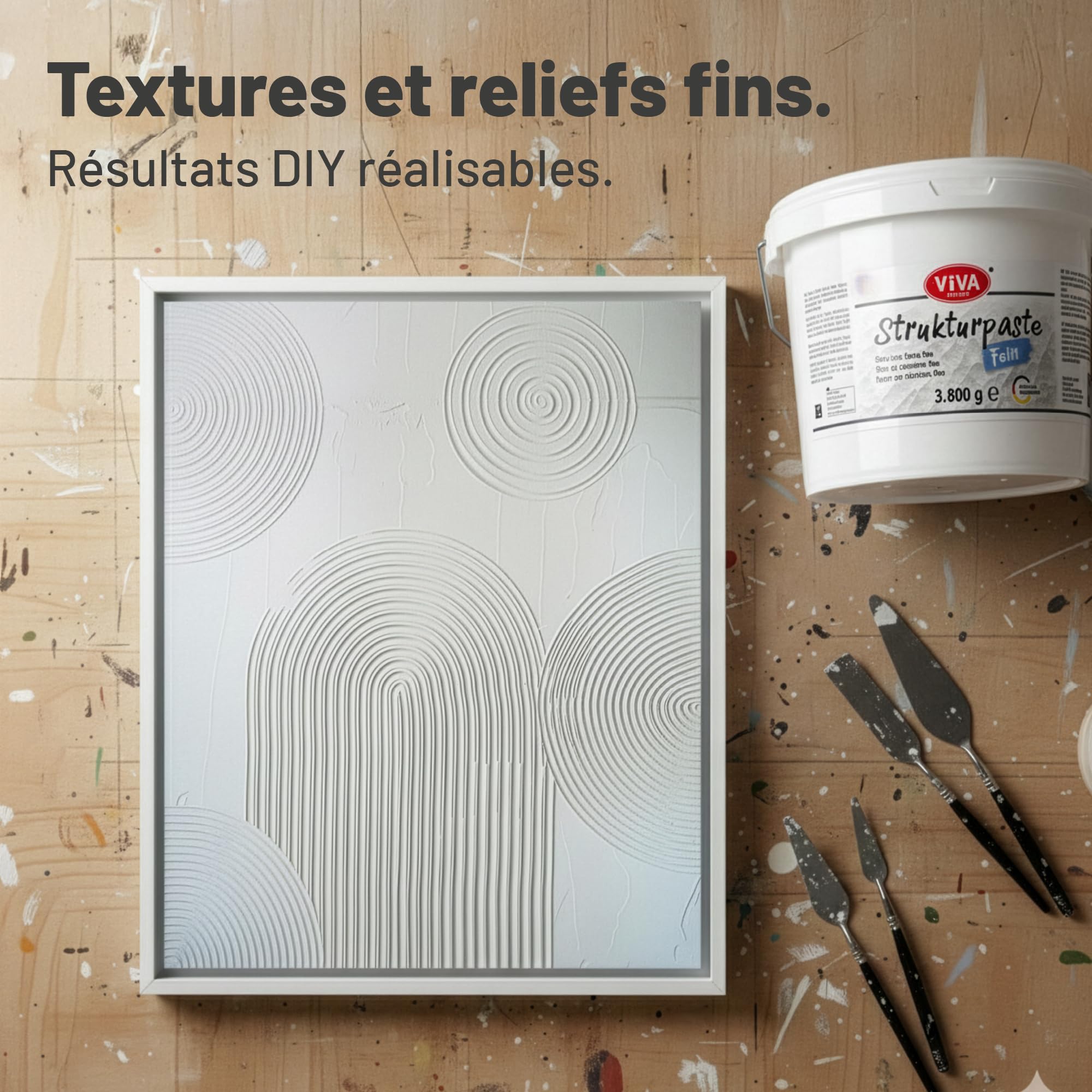 Pâte de structure fine Viva Decor 3,8 kg – blanche – Pâte de texture pour techniques mixtes et impasto, pâte à modeler pour toile, médium acrylique pour peinture texturée