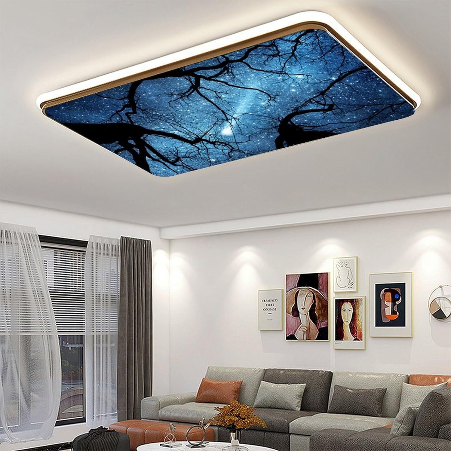 2Pack Night Scene Fluorescent Light Cover for Classroom, Magnetic Drop Ceiling Decorative Film Filter,Eliminate Harsh Glare Causing Eyestrain and Headaches,4 X 2 Feet