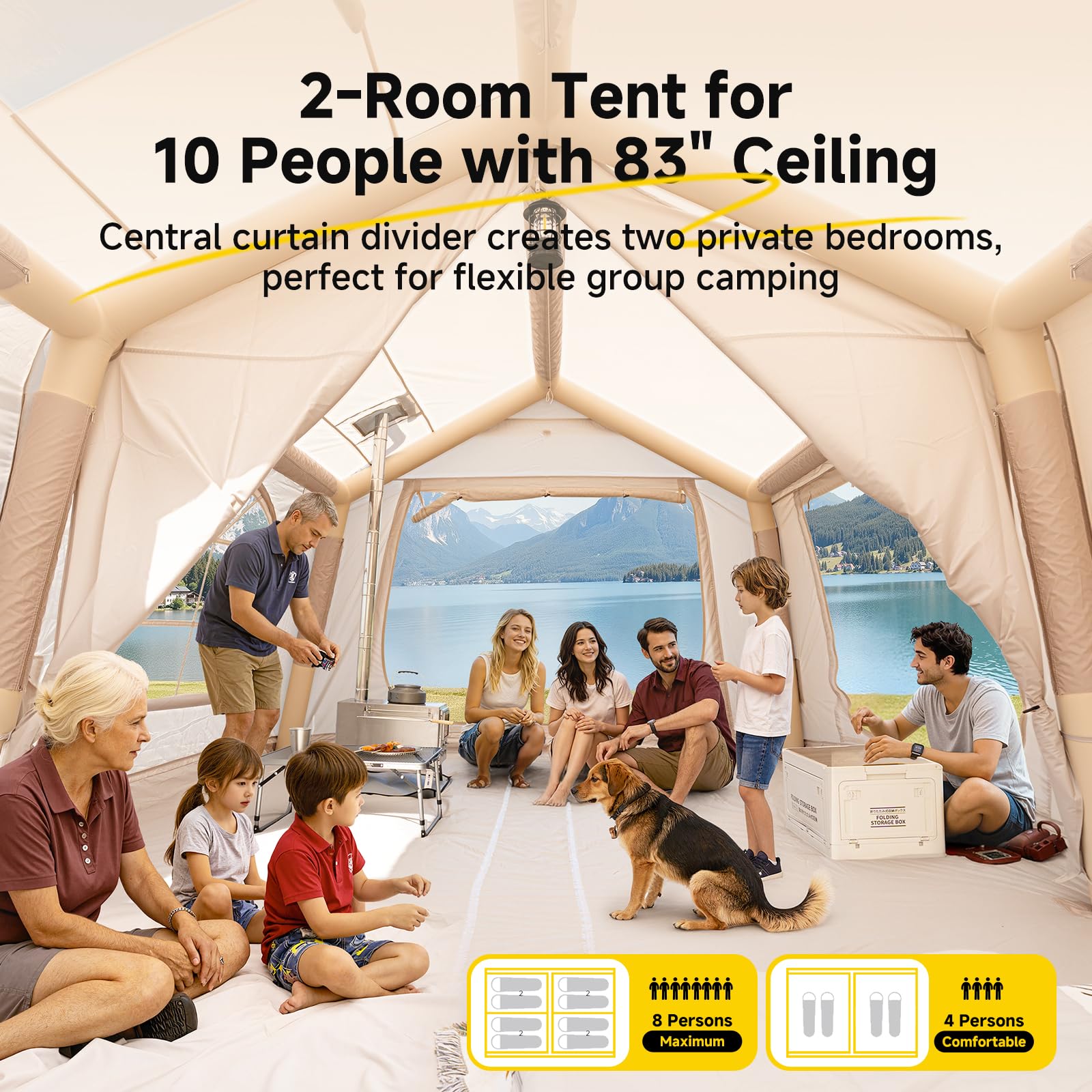 MOPHOTO Carpas inflables para camping, tienda inflable grande con bomba de mano, tienda familiar de fácil instalación, tienda de campaña para 4 estaciones, tiendas de campaña Oxford impermeables para