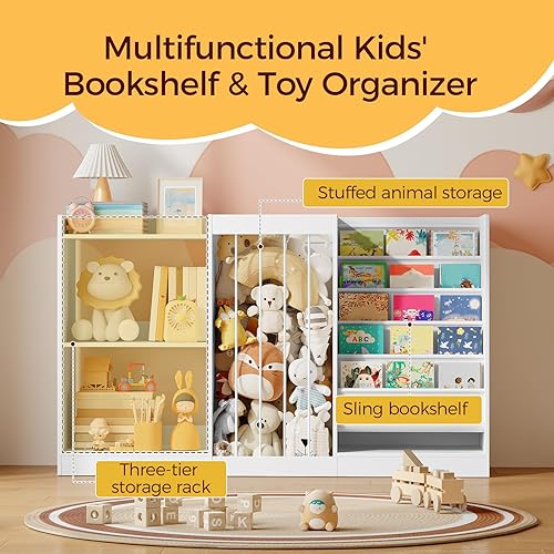 Miniatura 6 de Estantería infantil y almacenamiento de animales de peluche, estantería de 5 niveles con organizador de juguetes, estante para libros para niños