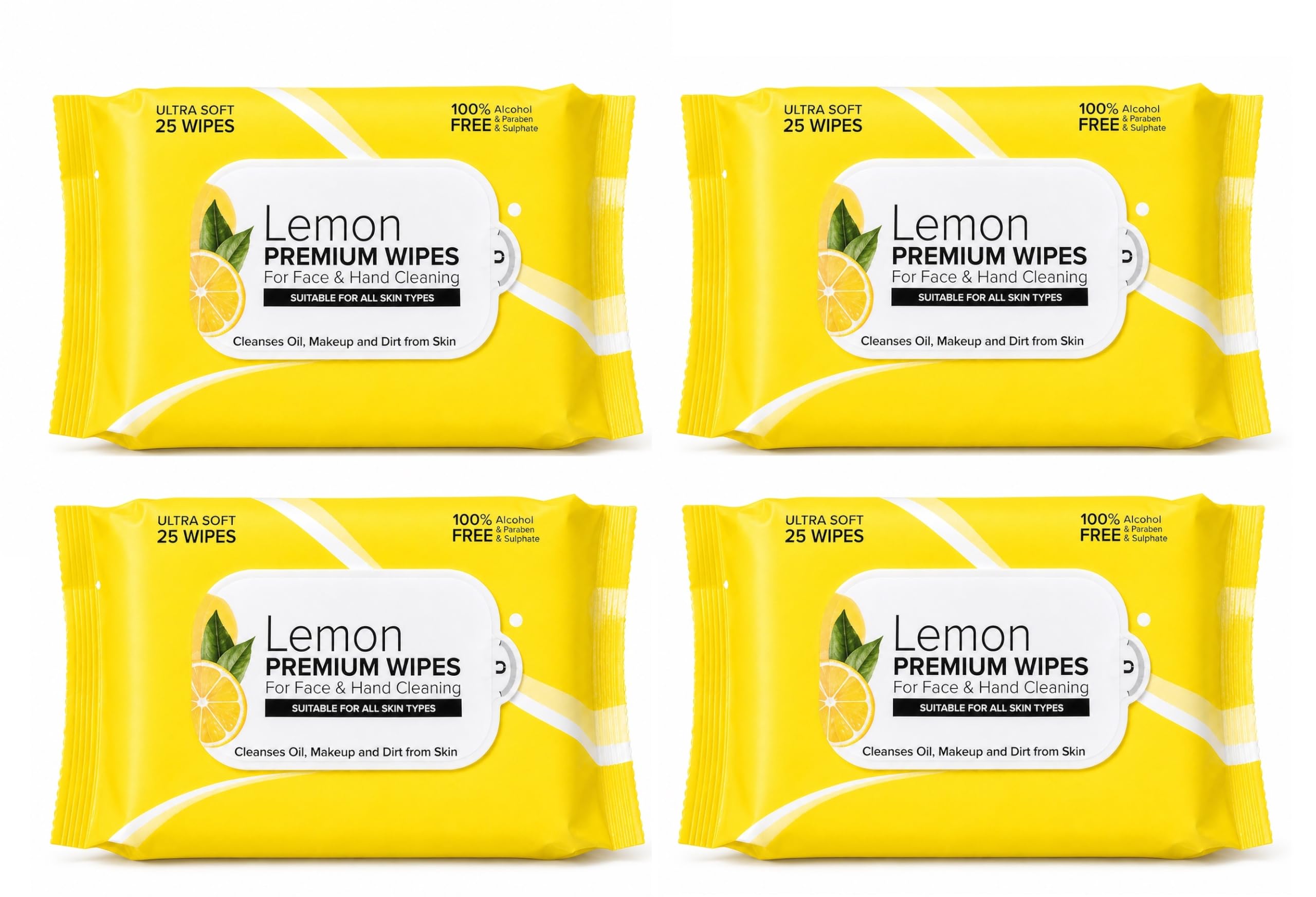 4 Lemon Premium Facial Wipes for Face & Hand Cleansing | Ultra Soft Wet Wipes | Removes Makeup, Oil & Dirt | Alcohol Free, Paraben Free | Suitable for All Skin Types | 100 Wipes-picture-30