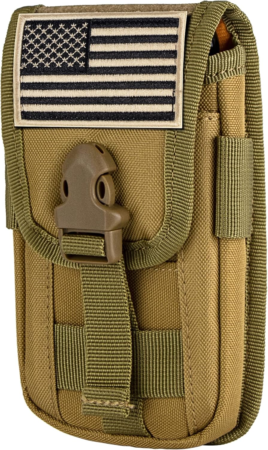 Tactical Phone Holster Pouch, Smartphone Pouch Phone Case Molle Gadget Bag Molle Attachment Belt Holder Waist Bag for 4.7"-6.9" with US Flag Patch for iPhone 17 Pro/16 Pro/15 Pro