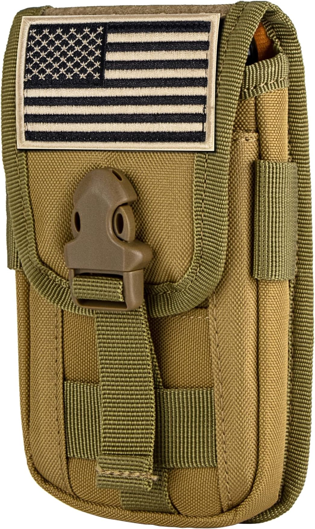 IronSeals Tactical Phone Holster Pouch, Smartphone Pouch Phone Case Molle Gadget Bag Molle Attachment Belt Holder Waist Bag for 4.7"-6.9" with US Flag Patch for iPhone 17 Pro/16 Pro/15 Pro