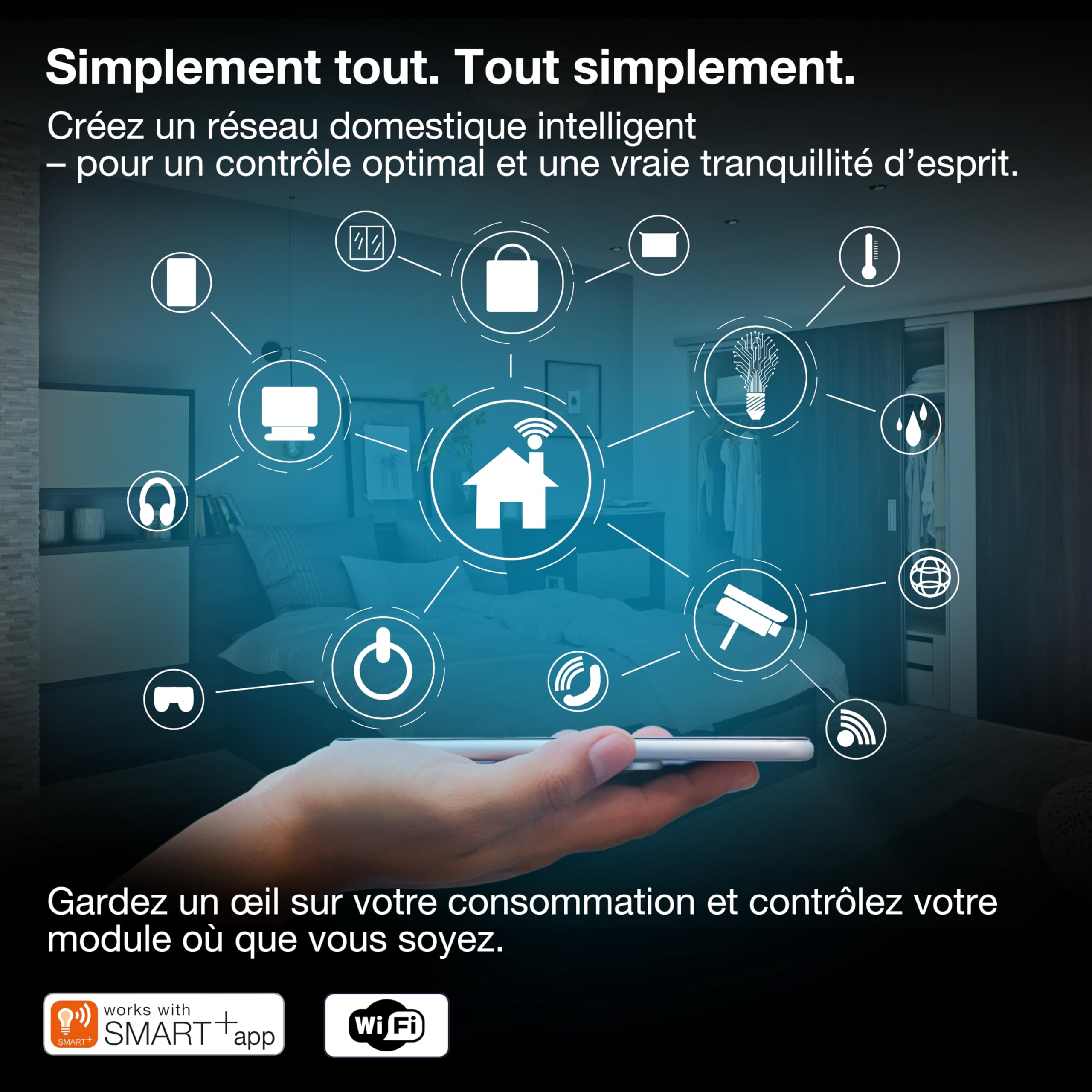OSRAM Interrupteur mural SMART+ WiFi 4 boutons magnétique USB-C Interrupteur mural SMART+ WiFi, 4 boutons, magnétique, rechargeable par USB-C, autonomie de 6 mois, compatible Alexa, blanc