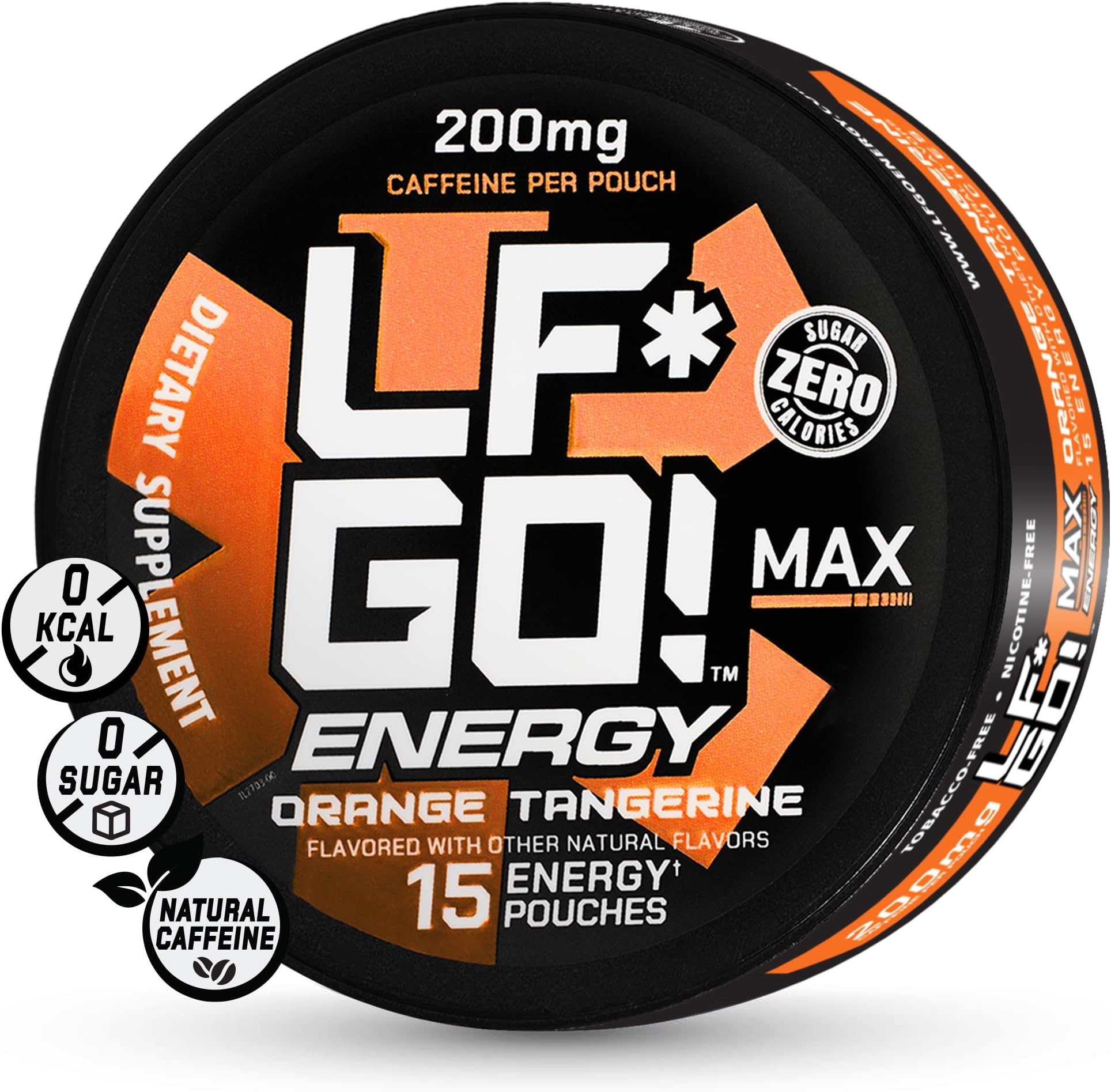 LF*GO! Energy Pouches | 200 MG Caffeine | Orange Tangerine | Zero Calories | Sugar-free | 15 Pouches Per Can | 1 Can