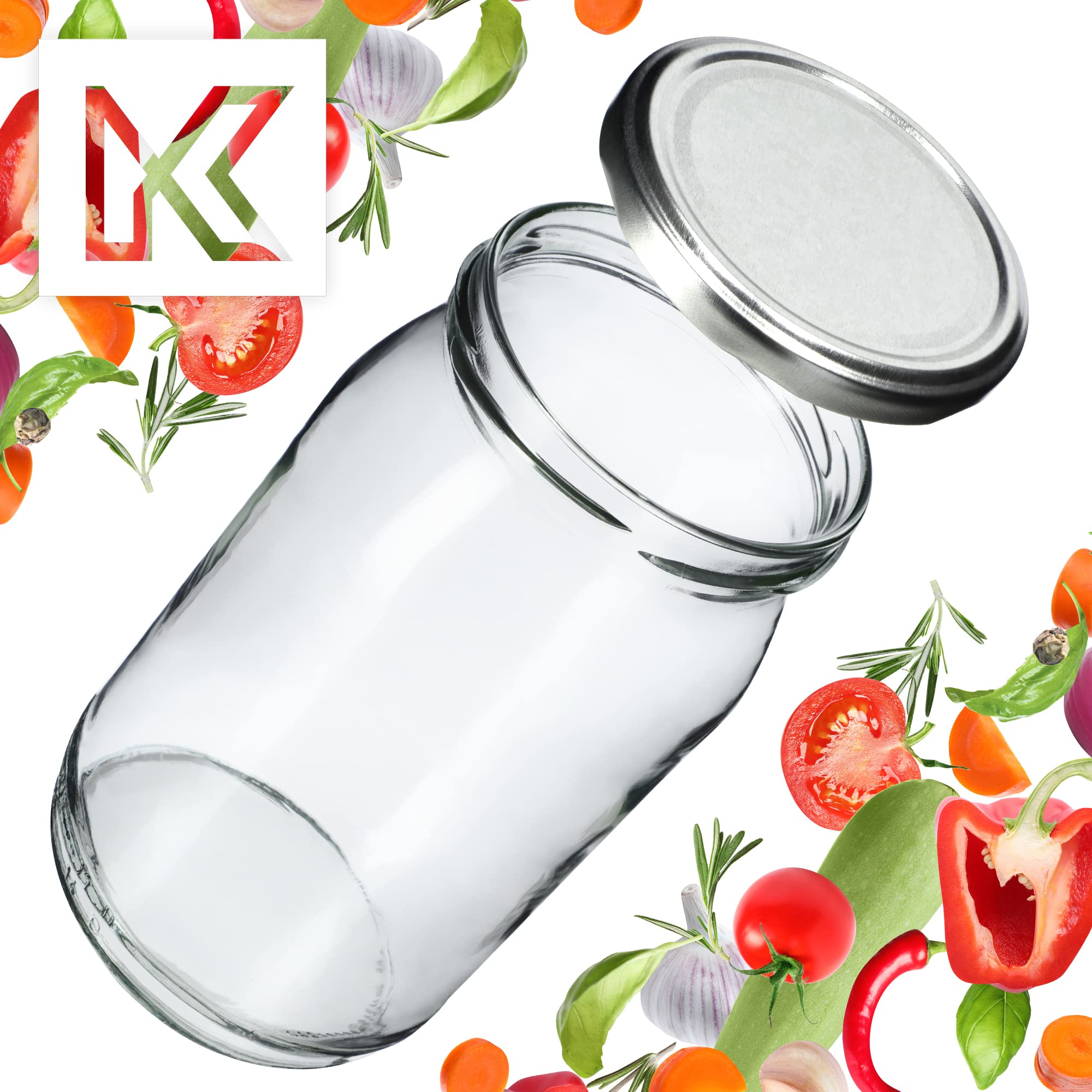 KADAX grandi barattoli in vetro 900ml Ø82 argento – tappo a vite ermetico, per conserve, sottaceti, verdure lacto-fermentate e marmellate fatte in casa