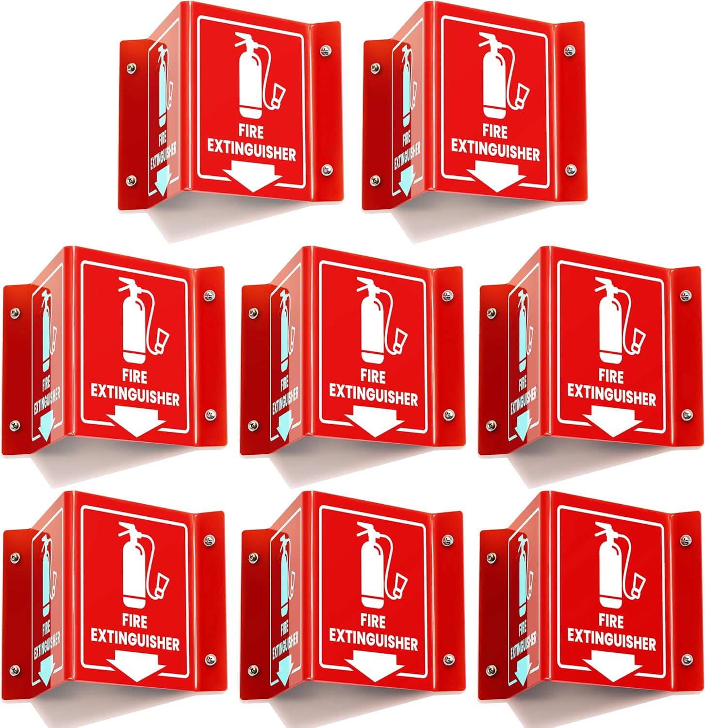 Fire Extinguisher Projecting Sign with Arrow, 6 Inch 3D Two-Sided Acrylic Projecting V Sign, Fire Extinguisher Signs for Wall Mount, Business Signs with Screws, 8 Pack