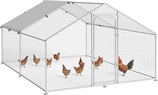 Large Metal Chicken Coop with Waterproof and UV-Resistant Cover,Chicken Run Outdoor Walk-in Cage Rabbit Duck Hen House for Backyard Farm Use, Spire Roof(10’ W x 13.2’ L x 6.4’ H)