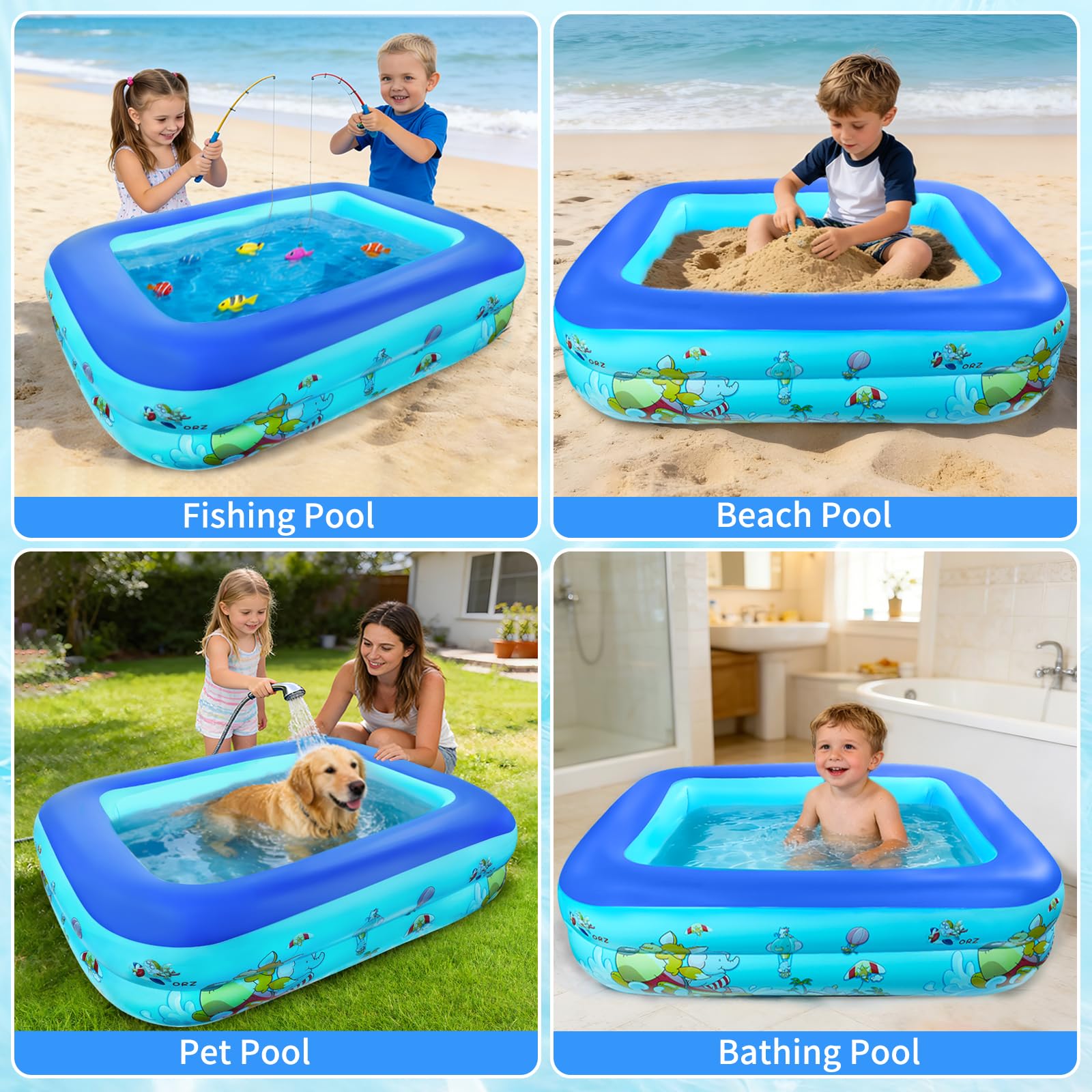 Piscine Gonflable Rectangulaire, Petite Piscine Gonflable Enfant, 120 cm Piscine Rectangulaire Enfant, Pataugeoire Gonflable Portable pour Balcon, Jardin, Plage, Intérieur et Extérieur