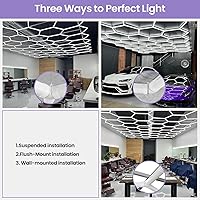 Vista 5 de Luces Hexagonales de Cochera - Luces Hexagonales Atenuables de 3 Etapas, Luz de Panal de Abeja de 6500K 17280LM para Detalles de Techo de Coche