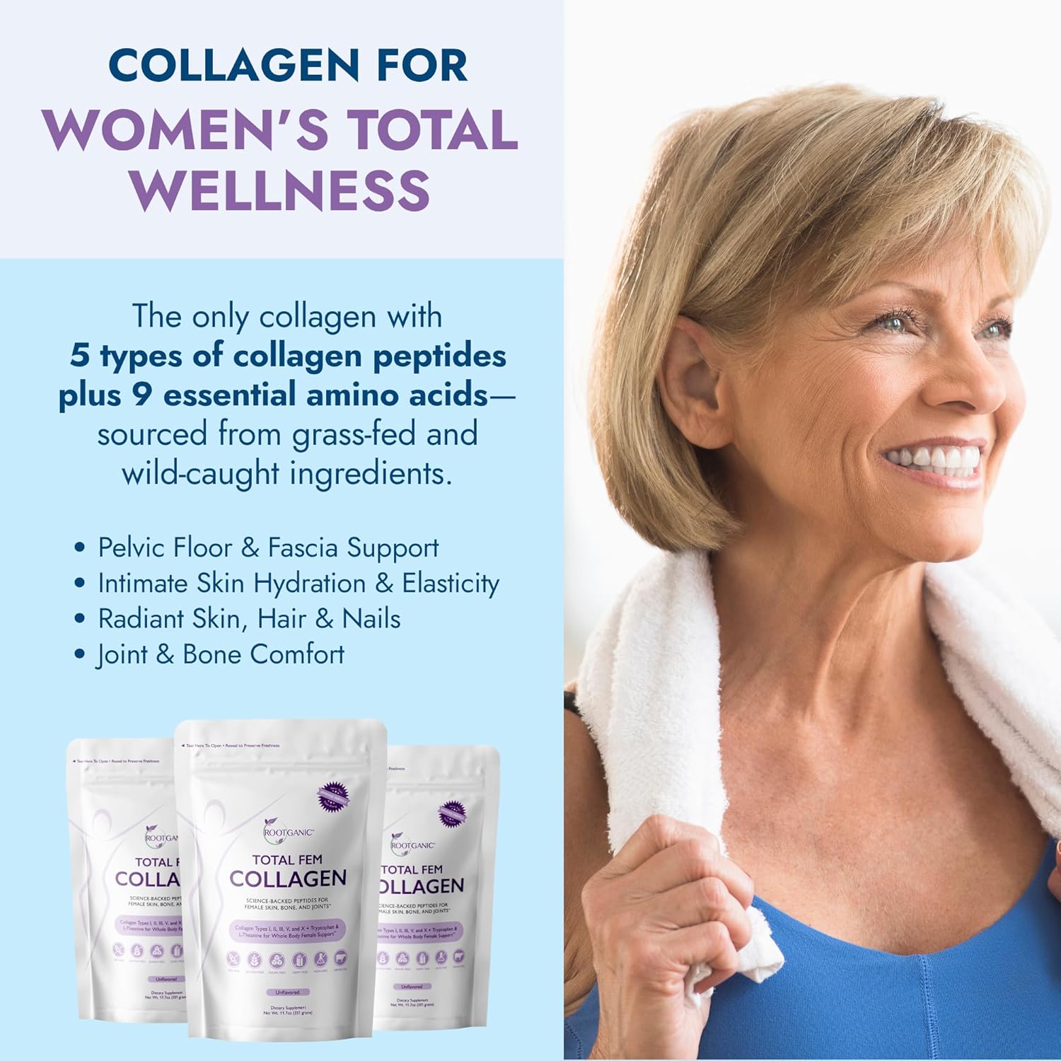 Total Fem Collagen Powder for Women - Non-Hormonal, Multi Collagen Peptides Supplement to Support Aging, Feminine Wellness and Overall Pelvic Floor Health - 30 Servings
