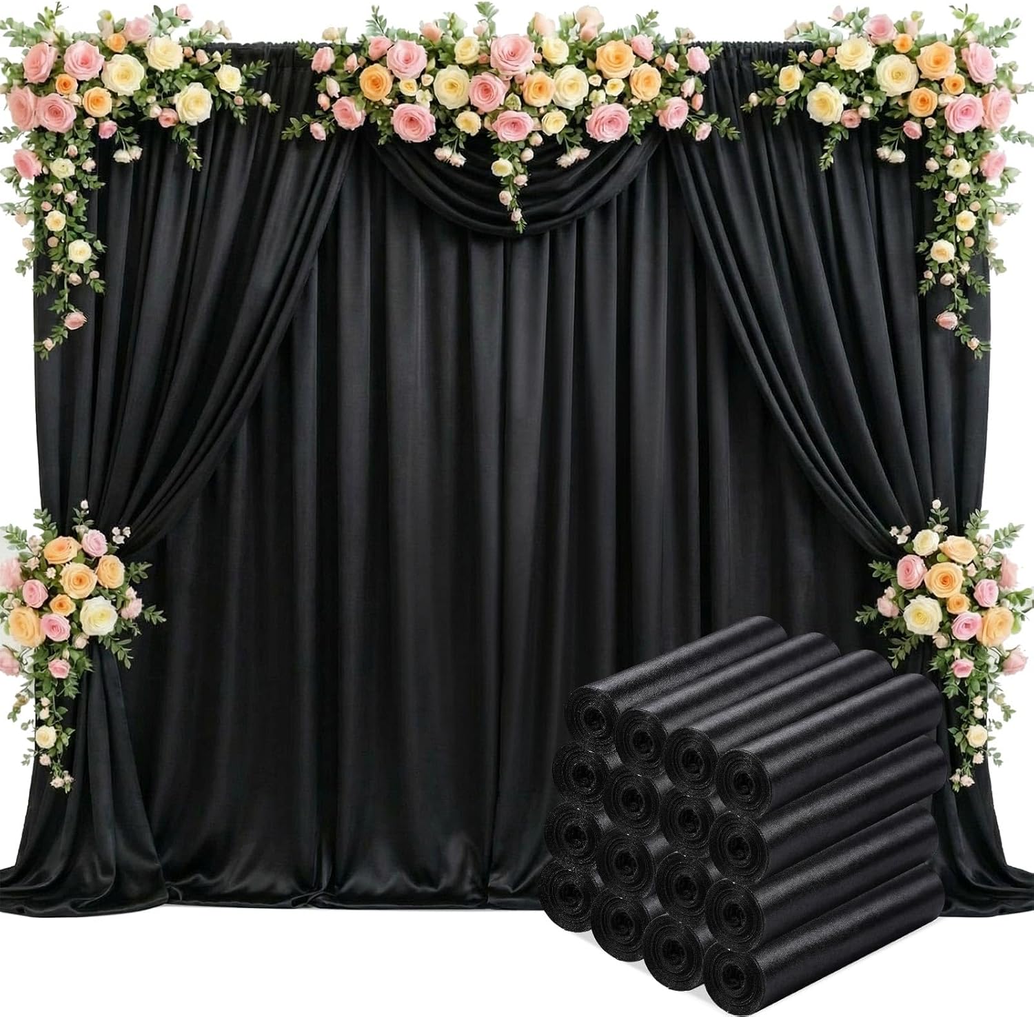 Tingjoo 80 FT x 10 FT White Backdrop Curtains, Set of 16 Panels Wrinkle Free Wedding Backdrop Drapes Polyester Photo Back Drop Cloth for Birthday Graduation Party Photography Background