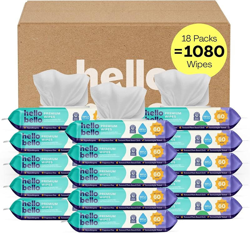 Toallitas para bebé Hello Bello, sin fragancia, 18 paquetes resellables = 1080 ct